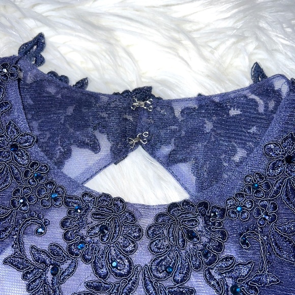 🚫SOLD! NEW! |•MADISON JAMES•| Navy Floral Print Two Piece Formal Prom Dress - Picture 7 of 12